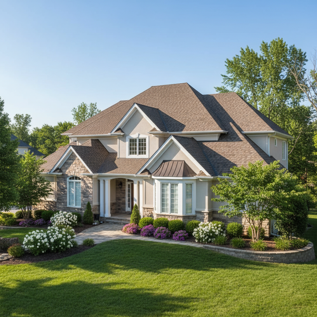 Professional asphalt shingle roof installation on residential home in Plainwell, Michigan