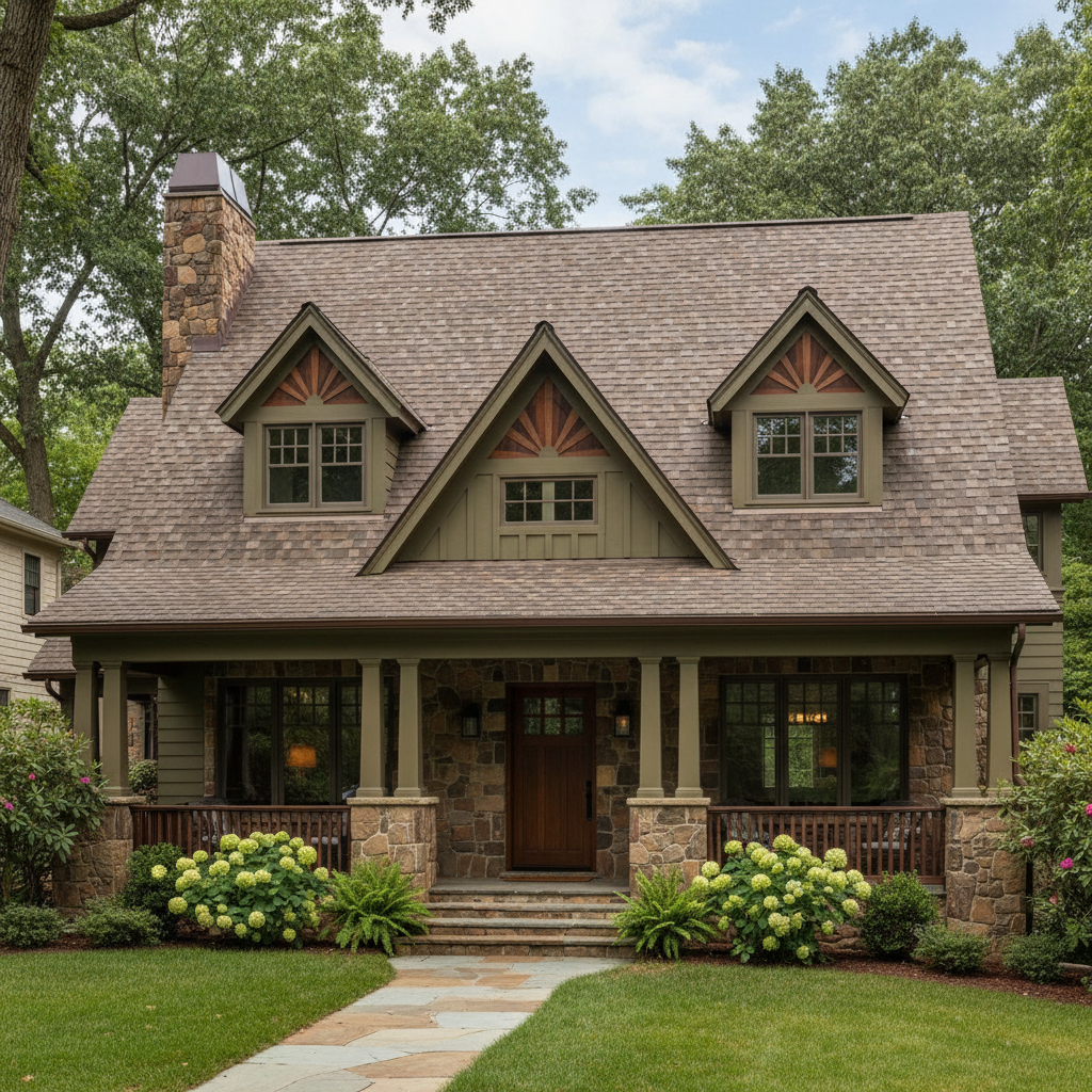 Craftsman bungalow home with custom color-matched architectural shingles in Michigan
